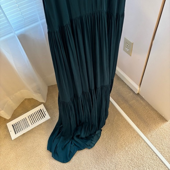 Free People Teal Blue Maxi Dress Size Small Lace Trim Tiered Boho V-Neck - Picture 5 of 7